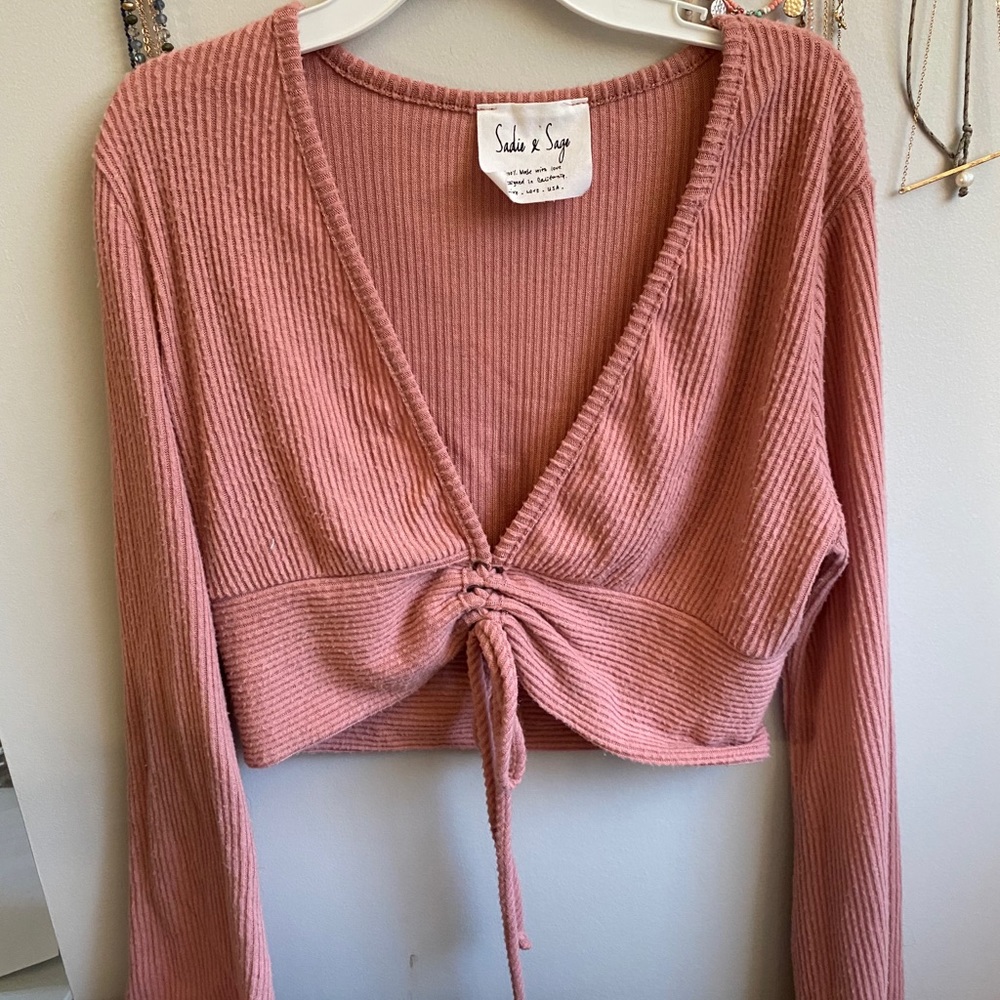 Ribbed Pink Cropped Sweater